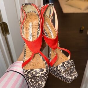 Oscar de la Renta Red and Black Patterned Heels